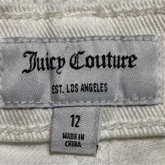 Juicy Couture White Jean Shorts Size 12 Stretch Denim 5 Pocket Zip Fly NWT - Picture 7 of 8